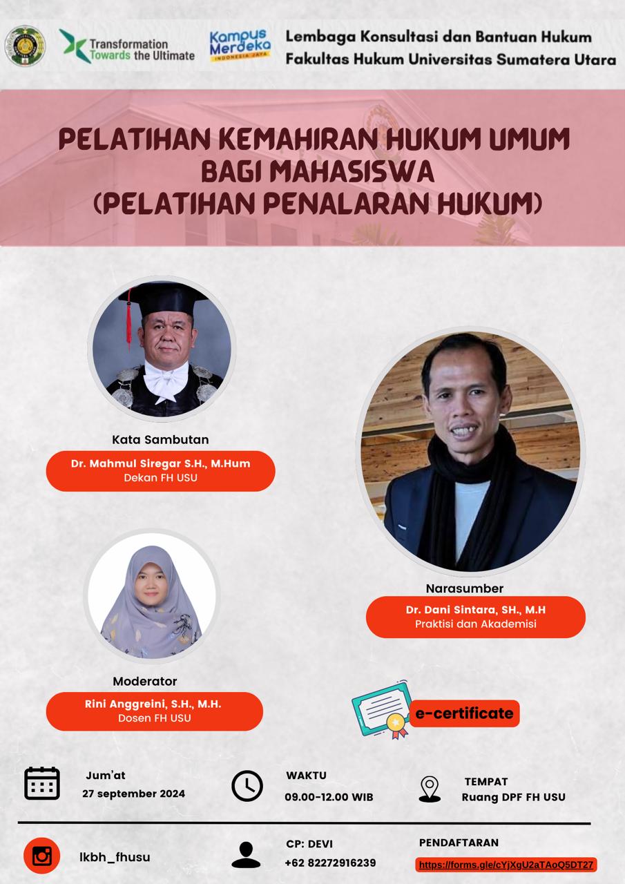 Pelatihan Hukum Kemahiran Hukum Umum Bagi Mahasiswa (Pelatihan Penalaran Hukum)